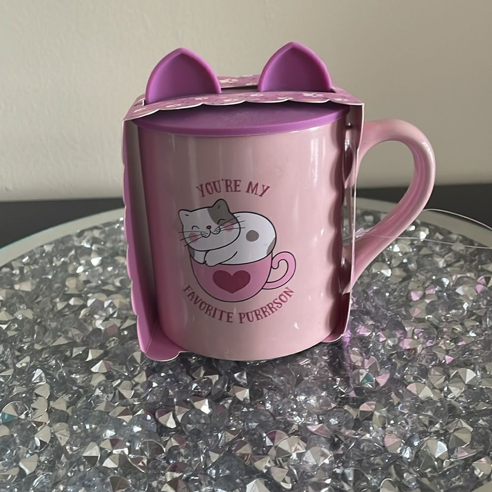 New Eccolo kitty cat mug with silicone cat ear lid you’re my favorite purrrson